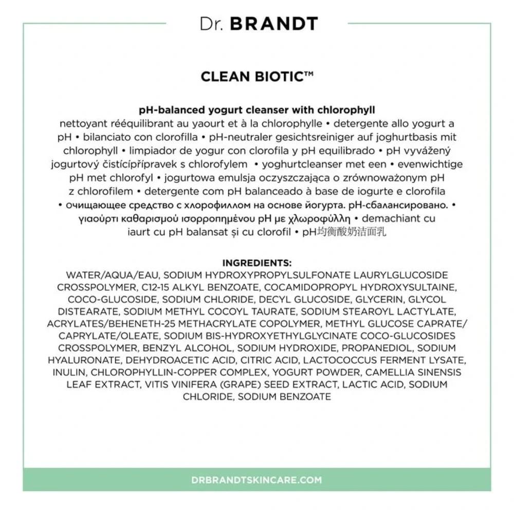 Dr. Brandt Clean Biotic pH-Balanced Yogurt Cleanser with Chlorophyll (3.5 oz)